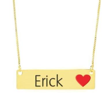 Imagem de Colar Nome Personalizado Coração Resinado Erick Banhado Ouro 18K - 999001028-Feminino