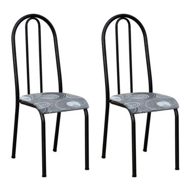 Imagem de Kit 2 Cadeiras De Cozinha Flórida Estampado Pará Cinza Pés De Ferro Preto