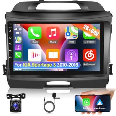 Imagem de [2 + 64 G] Rádio veicular Android 13 para KIA Sportage 3 2010-2016 – Carplay sem fio e Android Auto – tela sensível ao toque de 9 polegadas com várias UI/GPS/WiFi/SWC + câmera de backup AHD