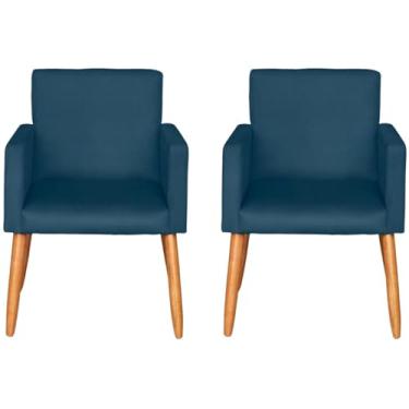 Imagem de Kit 2 Poltronas Cadeira Decorativa para Sala de estar Cadeiras para Recepção Manicure Escritório Sala De Espera (AZUL-MARINHO)