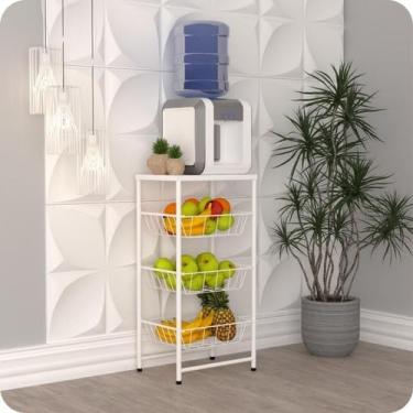 Imagem de Fruteira 3 Cestos De chão Cozinha Aço Suporte Galão Agua Micro-ondas (Branco)