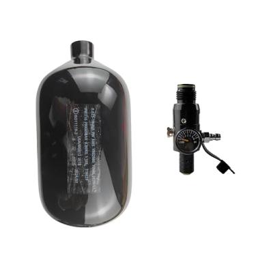 Imagem de Pautaca DOT 68ci Sistema de tanque de paintball de fibra de carbono, tanque hpa de fibra de carbono preto, tanque de ar pcp paintball com entrada 4500psi 800psi saída 5/8-18UNF entrada e regulador de