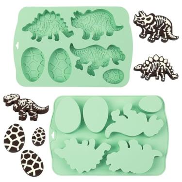 Imagem de QELEG Molde de silicone de dinossauro, moldes de chocolate de desenho animado em forma de ovo de páscoa caseira DIY assadeira para crianças mousse de sobremesa biscoitos pudim sabonete artesanal,