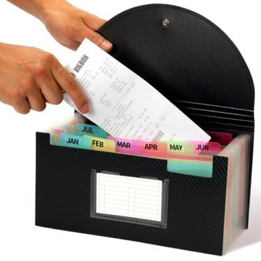 Imagem de H4D Pasta de arquivo expansível tamanho cheque 13 bolsos, organizador de arquivos sanfonado para armazenamento de recibos de cupons, 25,4 x 14 cm, preta