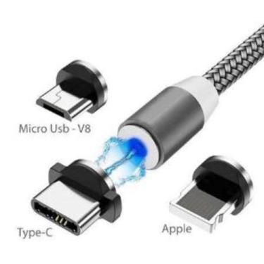 Imagem de Cabo Carregador Magnético Usb 3 Em 1 Tipo C/ Led Ios Android - KAPBOM