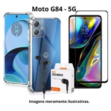 Imagem de Kit para Moto G84 - Capa Transparente + Pelicula 3D + Fone com fio par