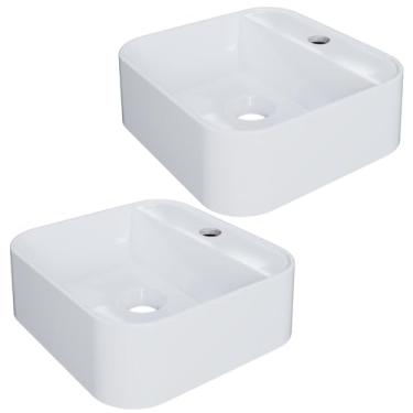 Imagem de Kit 02 Cubas de Apoio Quadrada Para Banheiro Lavabo C01 QA31W Branco - Lyam