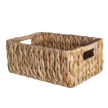 Imagem de cesto organizador retangular 32cm com alças de palha fibra natural - Oikos