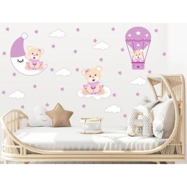 Imagem de Adesivo de Parede Ursa Vestido e Balão Lilás Bebê - Adesivos Kigrude