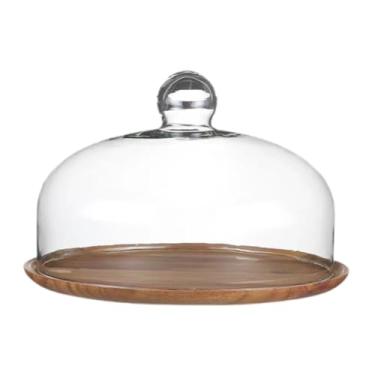 Imagem de IEUDNS Suporte de bolo de madeira com tampa de vidro Suporte de bolo Prato de sobremesa Bandeja de exibição de bolo para muffins de doces Festa festiva de, Tampa de 26 Cm