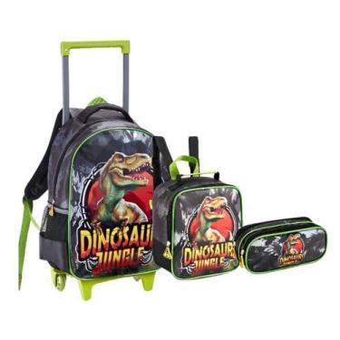 Imagem de Kit Mochila Rodinha Lancheira Estojo Dinossauro Menino - Denlex
