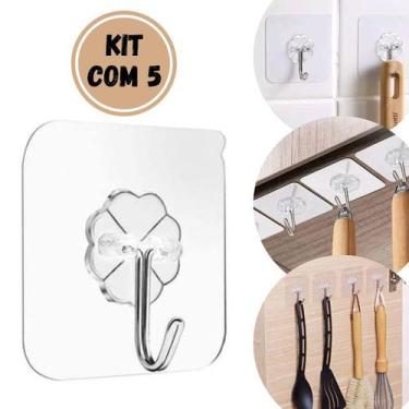 Imagem de Kit 5 Ganchos Adesivo Inox Suporte Parede Super Aderência - MM, Transp