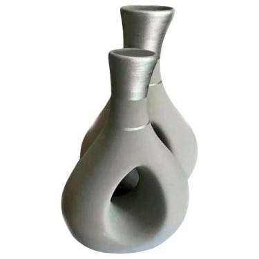 Imagem de Par De Vasos Furados Em Cerâmica Fosca De Aparador Silver - Retrofenna