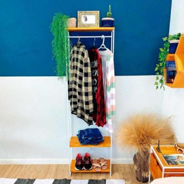 Imagem de Arara Armário Modular Industrial Slim de Ferro e Madeira Carvalho e Br