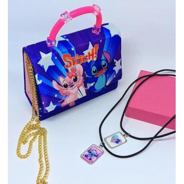 Imagem de Kit Bolsa Infantil Menina Mini Bag Bolsinha Alça Mão Pérola Stitch e L