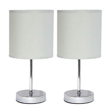Imagem de Simple Designs Mini luminária de mesa básica cromada LT2007-SLT-2PK com persiana de tecido, conjunto com 2 unidades, cinza ardósia