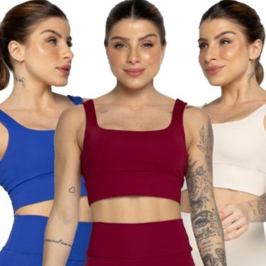 Imagem de KIT 3 Top Smart Alça Grossa Bella Fiore Alta Compressão Sem Bojo Treino Academia Moda Fitness-Feminino