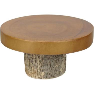 Imagem de PRATO PARA DOCES HOME&CO COM PÉ MADEIRA 11x22x22cm NATURAL BOLEIRA