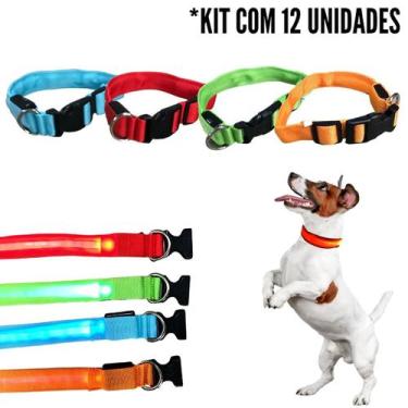 Imagem de 12 Coleira Para Cachorro Pet Com Led Tamanho P Regulável - Portway