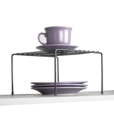 Imagem de Prateleiras Divisora de Prato Organizador de Armário Cozinha Vários Modelos Resistente em Aço Preto Branco Quadrado, de Canto Duplo p/Armários, Duplo Fiver (Preto, Prateleira P)