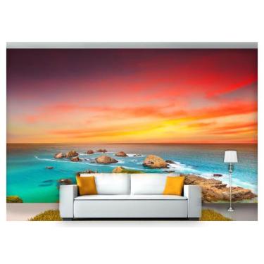 Imagem de Papel De Parede Céu Nuvens Por Do Sol Praia 3D Nsk68 - Você Decora