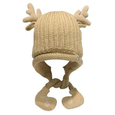 Imagem de Ypser Gorro de tricô infantil para bebês com foto adereço de crochê boné de Natal chapéu de veado com laço, Alce cáqui, 3-12 Years