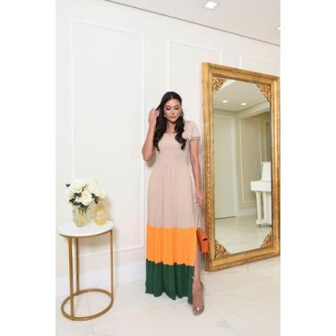 Imagem de Vestido Longo Babado Barra Colorido Busto Lastex - luh may, Amarelo, G