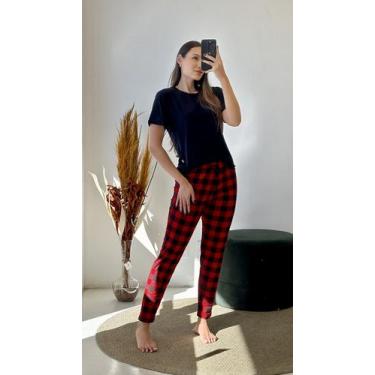 Imagem de Pijama Calça e Manga Curta Xadrez Empório Do Algodão, Vermelho, M
