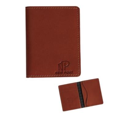 Imagem de Porta Cartão Carteira De Couro Masculino Vertical Slim Casual Marrom -