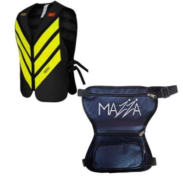 Imagem de Kit Colete Refletivo Imetro + Pochete de Perna Mazza Para motoboy, Azu