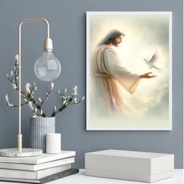 Imagem de Quadro Decorativo Jesus E O Espírito Santo 33x24cm - com vidro - Quadr