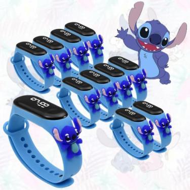 Imagem de Kit 20 Relógio Digital Led Infantil A Prova D'água Stitch Azul Menina 