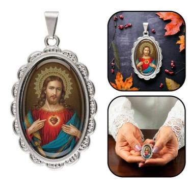 Imagem de Medalha Pingente Sagrado Coração de Jesus Oval - FORNECEDOR 1