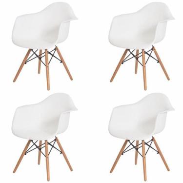 Imagem de Kit 4 Cadeiras Charles Eames Eiffel Com Braço Branca Base Madeira - Ca