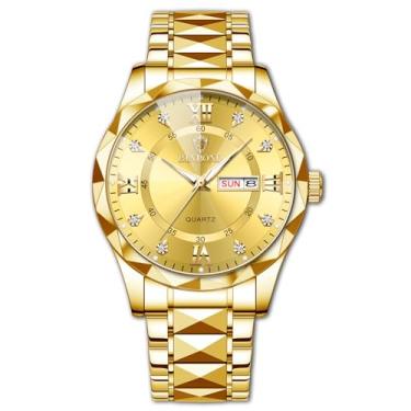 Imagem de Verhux Relógio de pulso masculino de luxo, de aço inoxidável, à prova d'água, luminoso, data, data, dois tons, G2521QJ: ouro, Negócios