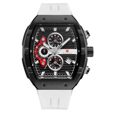 Imagem de TEARTRACE Relógios masculinos analógicos de quartzo, à prova d'água, esportivo, com cronógrafo, luminoso, moderno, exclusivo, casual, com pulseira de silicone, Branco, Moderno