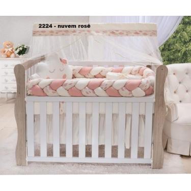 Imagem de Kit enxoval para berço bebê modelo de trança nuvem salmon menina luxo 