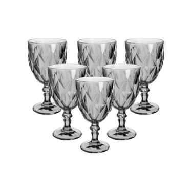Imagem de Jogo de 6 Taças de Vidro para Vinho e Água 340ml Conjunto de Peças Estilo Diamante(Fumê)