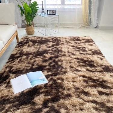 Imagem de Tapete peludo para sala de estar, decoração moderna para quarto, carpete grande, preto, cinza, branco, antiderrapante, tapetes infantis, tie-dye café, 80x160cm