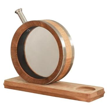 Imagem de Vinificação de carvalho de 140 anos, barril de vinho O-Visible de 800 ml com base fixa - Argola e bocal de barril de aço inoxidável, essencial elegante para bar doméstico