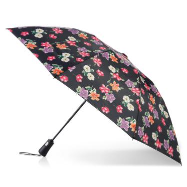 Imagem de totes Guarda-chuva dobrável InBrella com fecho reverso – Guarda-chuva compacto com fecho invertido – Portátil, à prova de vento, resistente à chuva, guarda-chuva de viagem com dossel reciclado, abertura e fechamento automáticos, aquarela preta floral, Aquarela preta floral, One Size, Compacto