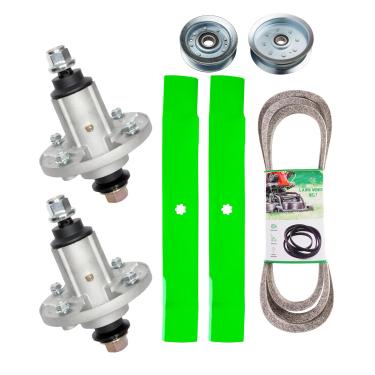 Imagem de Kit de reconstrução de deck para modelos de deck John Dee re 121 cm E160 E140 Inclui (2) eixo GY21098 GY20867 AUC15811 (2) lâmina AM141035 GX21784 1/2"x141-1/20.3 cm (1) Correia GX221784 0072 GY20570
