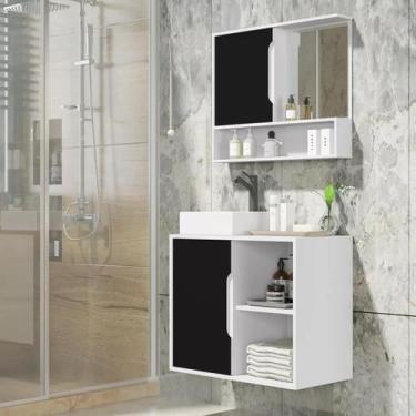 Imagem de Kit Conjunto Gabinete Balcão Banheiro Espelheira Cuba Barém - Móvebrin