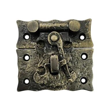 Imagem de Adonai Hardware Ferrolho e grampo de ferro fundido antigo "Oshea" de 7,6 cm com trava para baús e caixas de joias - latão antigo, ferragens antigas, ferragens de armário