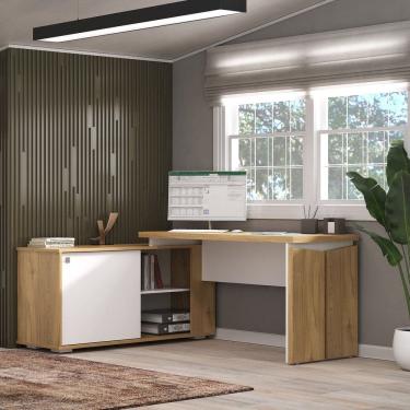Imagem de Mesa para Escritório em L Diretor 1 Porta 2 Nichos 135x168,5cm Smart Olmo/Branco