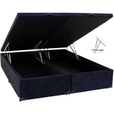 Imagem de Cama Box Baú Bipartido Queen Size Suede Preto com Pistões a Gás  - Rea
