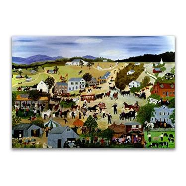 Imagem de Pinturas a óleo Grandma Moses Anna Mary Robertson. Reprodução impressa em tela. Arte famosa (Country Fair), pôster e impressões de paisagem. Imagens de arte de parede em tela 80 x 120 cm (32 x 47