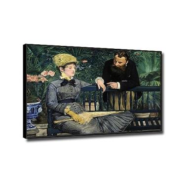 Imagem de Impressão em tela clássica arte de parede de Edouard Manet - reprodução de pinturas a óleo famosas - "In the Conservatory Poster-Framed Artwork Picture for Home Decor 40x60cm (40.6x61.0 cm) moldura
