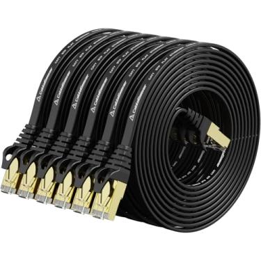 Imagem de Cabo Ethernet blindado Cat 7 (cabo de alta velocidade) Cat7 cabos de patch Ethernet plano - cabo de Internet para modem, roteador, LAN, computador - compatível com Cat 5e, rede Cat 6, 10ft 6Pack Black