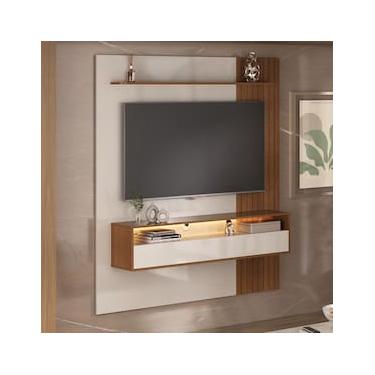Imagem de Painel Suspenso Artely Matisse com Nicho e Prateleira, 160cm de Largura, para TVs Widescreen até 72” e Ultrawidescreen até 65”- Cinamomo/Off White